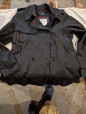 Tommy Hilfiger Black Double-Breasted Short Trench Coat